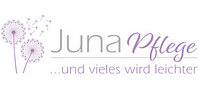 Logo mit zwei Pusteblumen und dem Text Juna Pflege ...und vieles wird leichter in grau und lila.